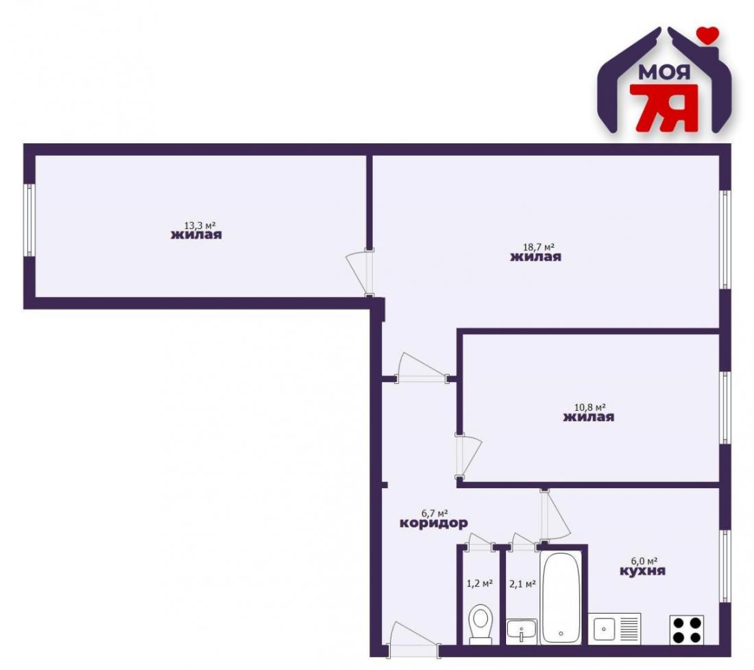 3-комн. квартира за 64 950 $ 58,8 м² на ул. Матусевича